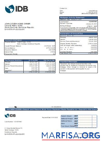 Downloadable Dominican Republic Bid bank mortgage statement scr real example